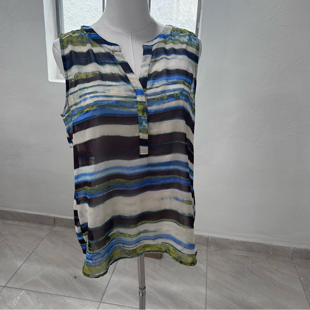 Liz Claiborne Blue and Green Striped Blouse